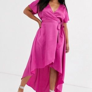 Misguided Plus Satin Maxi Dress, Magenta